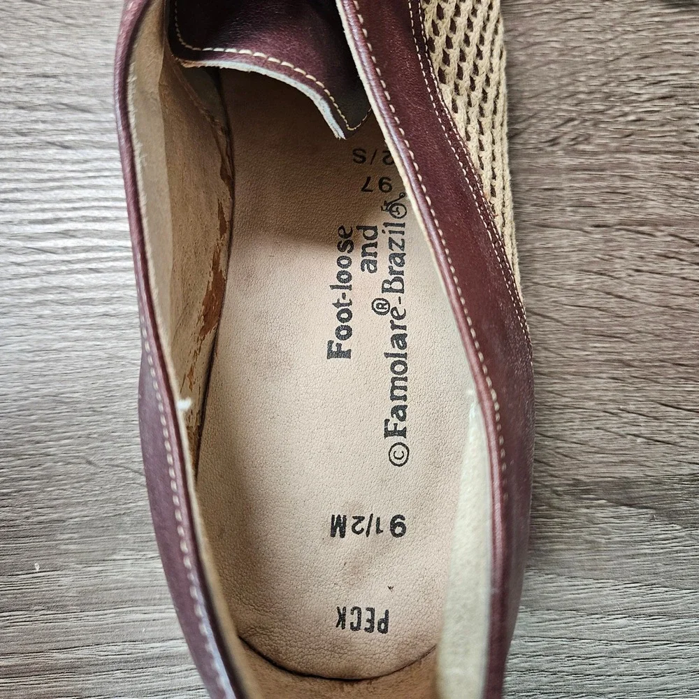 Famolare Mens Woven Leather Mesh Cap Toe Oxford Shoes Burgundy Brown Size 9.5 M